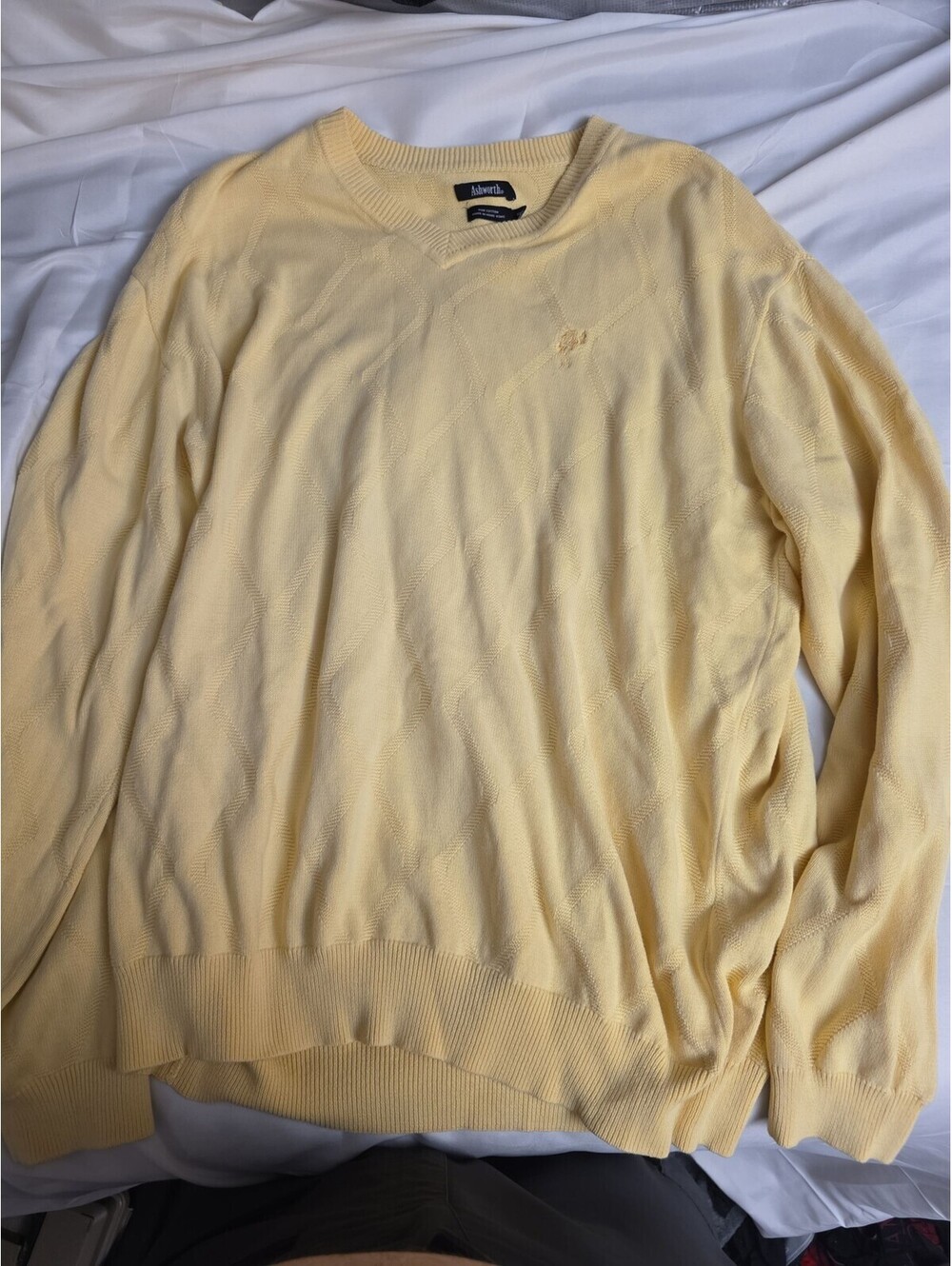 Ashworth Mens V-Neck Sweater Yellow Long Sleeve Golf Pullover Size XL